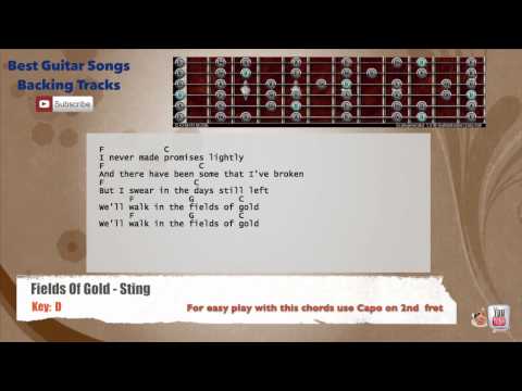 🎸 Fields Of Gold - Sting Guitar Backing Track with scale, chords and lyrics