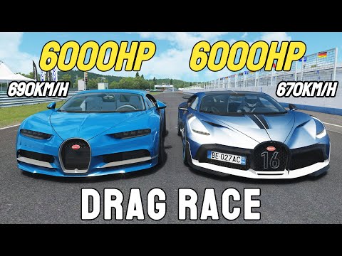 6000HP Bugatti Chiron vs 6000HP Bugatti Divo DRAG RACE