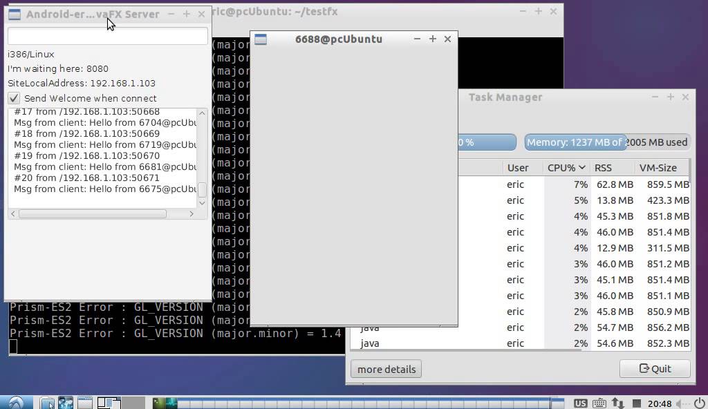 Java/JavaFX example: 1 server vs 30 clients