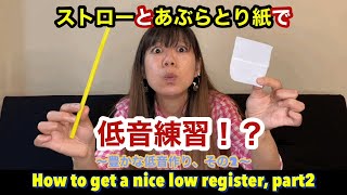 ストローとあぶらとり紙で低音練習！？How to get a nice low register part 2