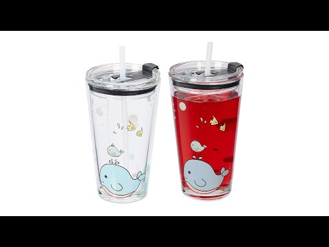 4x verres pour enfant motif de baleine Rose foncé - Turquoise - Silicone - 9 x 16 x 10 cm