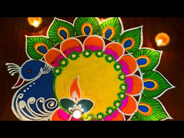 diwali special peacock rangoli design by dheepika rangolis