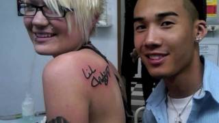 A "Lil Crazed" Fan Gets a "Lil Crazed" autograph tattooed on her!