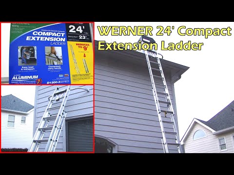 WERNER 24' Compact Extension Ladder & Quick Click Stabilizer - Clean Gutter