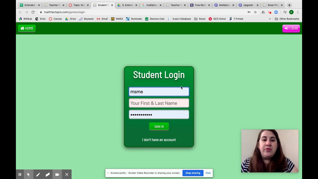 Logging into MathFactsPro