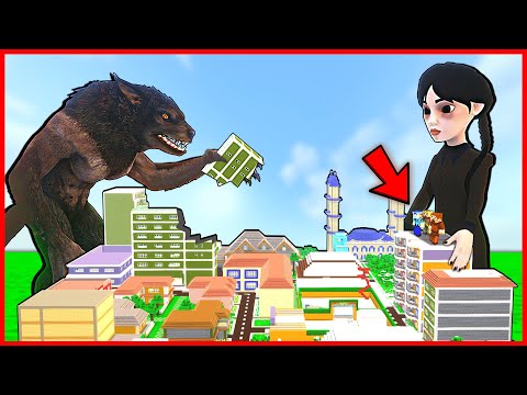 WOLF MAN ATTACKED THE CITY WEDNESDAY GUARDED US!  😱 - Minecraft