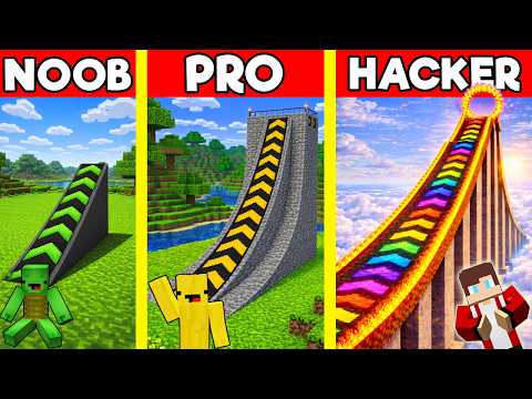 TRAMPOLINE RAMP Build Battle In Minecraft - NOOB VS PRO CHALLENGE - Maizen Mizen Mazien Parody