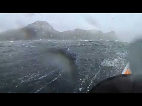 NOT FOR THE INEXPERIENCED! Surfskiing in a storm. Surfskis are made for this!
