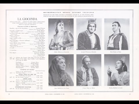 A.Ponchielli "La Gioconda" (03/01/1953, MET) - Z.Milanov, K.Baum, F.Barbieri, L.Warren, C.Siepi