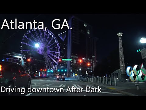 Atlanta GA  - 4K HDR - Relaxing Ride, Driving Downtown After Dark