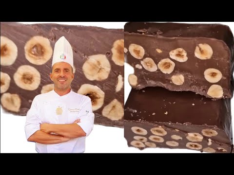 Homemade soft chocolate nougat with hazelnuts. A spectacular and quick recipe.