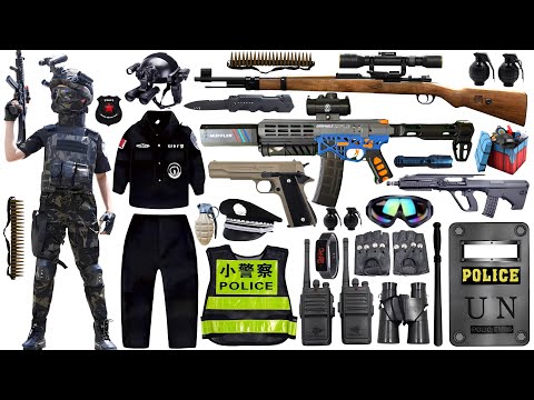 Unpacking Special Police Weapon Toy Set, Golden AK47 Rifle, Type 95 Automatic Rifle, Glock Pistol