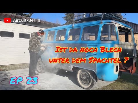 VW T1 Projekt - Seitenwand - ist da noch Blech unter dem Spachtel ? EP 23