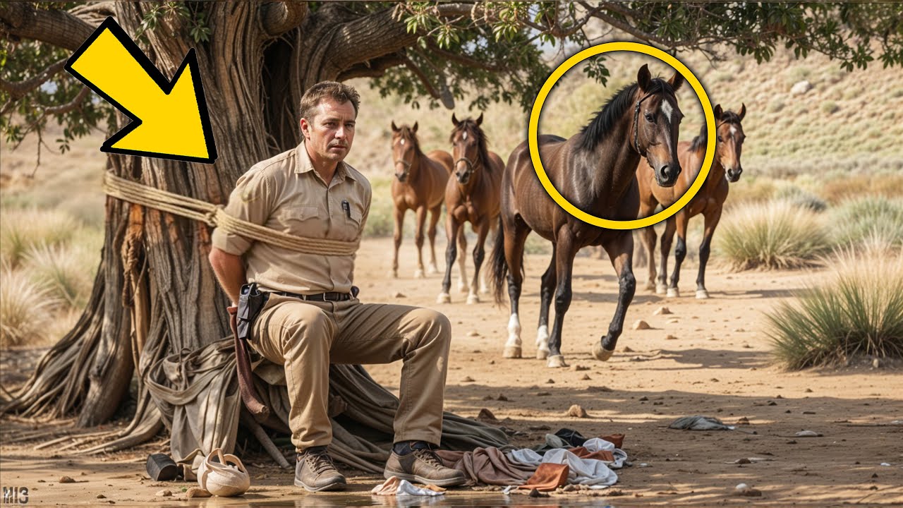 Cavalos Mustang salvam guarda amarrado a uma árvore e surpreendem com ação inacreditável.2/2
