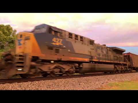 Trains Two CSX Auto Carriers & Coal Hoppers at dusk / Marietta GA