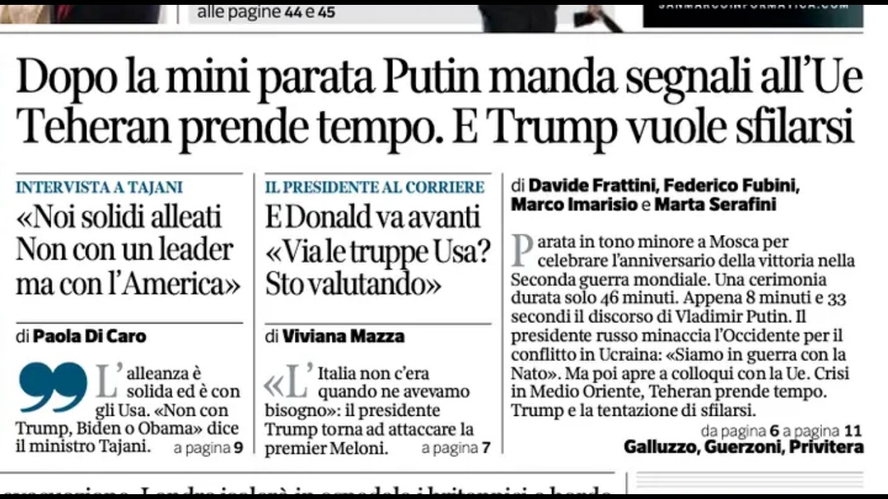 RASSEGNA STAMPA 10 MAGGIO 2026. QUOTIDIANI NAZIONALI ITALIANI  PRIME PAGINE DEI GIORNALI DI OGGI