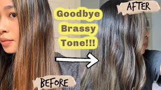 HOW I TONE MY BRASSY HAIR AT HOME | DARK BRUNETTE BALAYAGE