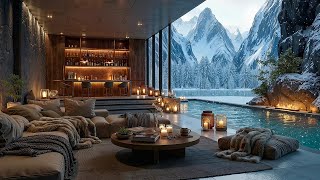 Snowy Mountain Living Room Jazz | Tranquil Jazz Music & Fireplace Warmth for Work, Study & Relax