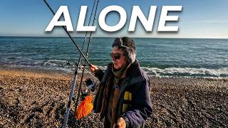 Solo Beach Fishing at Night: Alone and cold | Beach Fire & Cookup