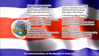Costa Rica National Anthem with music, vocal and lyrics Spanish w/English Translation