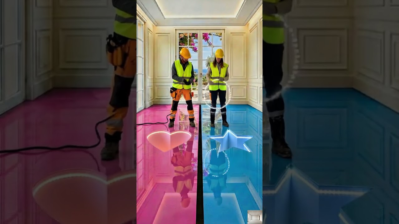 THIS DUAL FLOOR IS JUST CRAZY😱Luxury Epoxy Floor #epoxyfloor #renovation #timelapse #aquarium