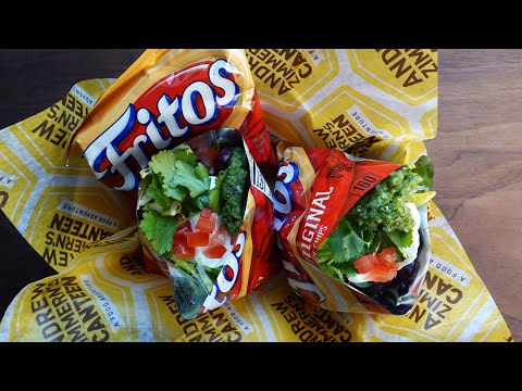 How To Make Chef Andrew Zimmern's Walking Tacos With Black Bean Chili & Tomatillo Salsa