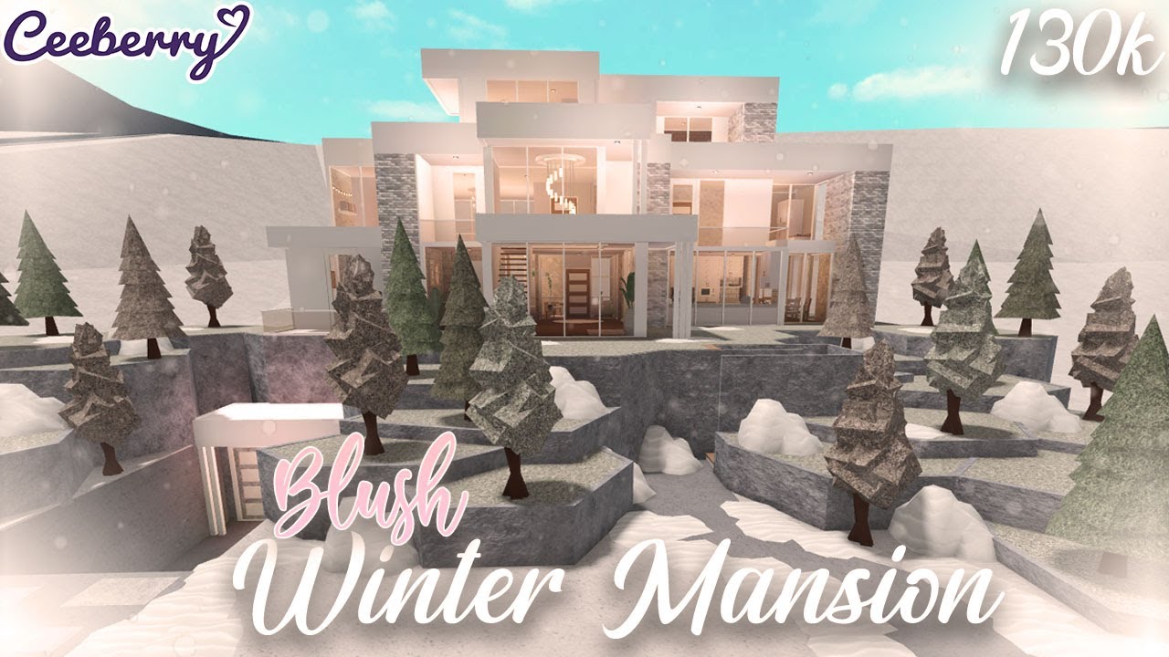 Bloxburg | Winter Blush Modern Mansion 130k No Large Plot | Speed Build