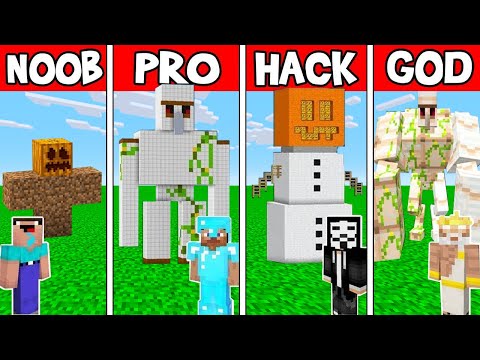 Minecraft: FAMILY GOLEM HOUSE BUILD CHALLENGE - NOOB vs PRO vs HACKER vs GOD in Minecraft