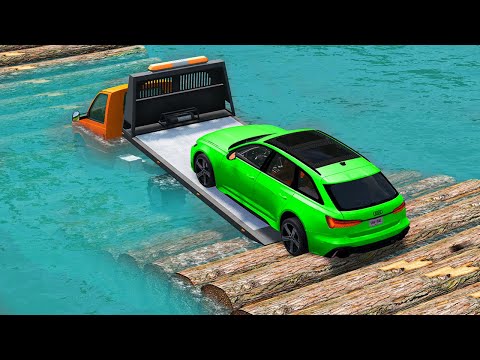 Cars vs Log Bridge and Deep Water - BeamNG.Drive | BeamNG Land TV