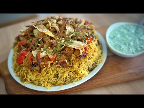Palestinian Maklouba with rice, eggplant and lamb