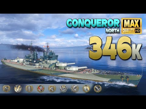 Battleship Conqueror: Huge 345k damage on map North - World of Warships