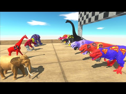 POWER UP SPEED CHAMPIONS RACE SUPERHEROES DINOSAURS DEATH RUN - Animal Revolt Battle Simulator