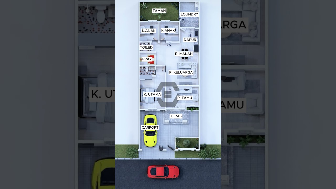 Denah rumah 1 lantai dengan 3 kamar tidur dan mushola.#jasadesain #denahrumah #desainrumah