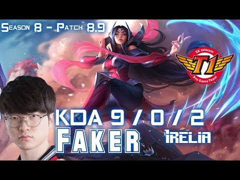 SKT T1 Faker IRELIA vs CASSIOPEIA Mid - Patch 8.9 KR Ranked