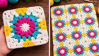 Easy Crochet Granny Square with Flower Design, Perfect for Blankets