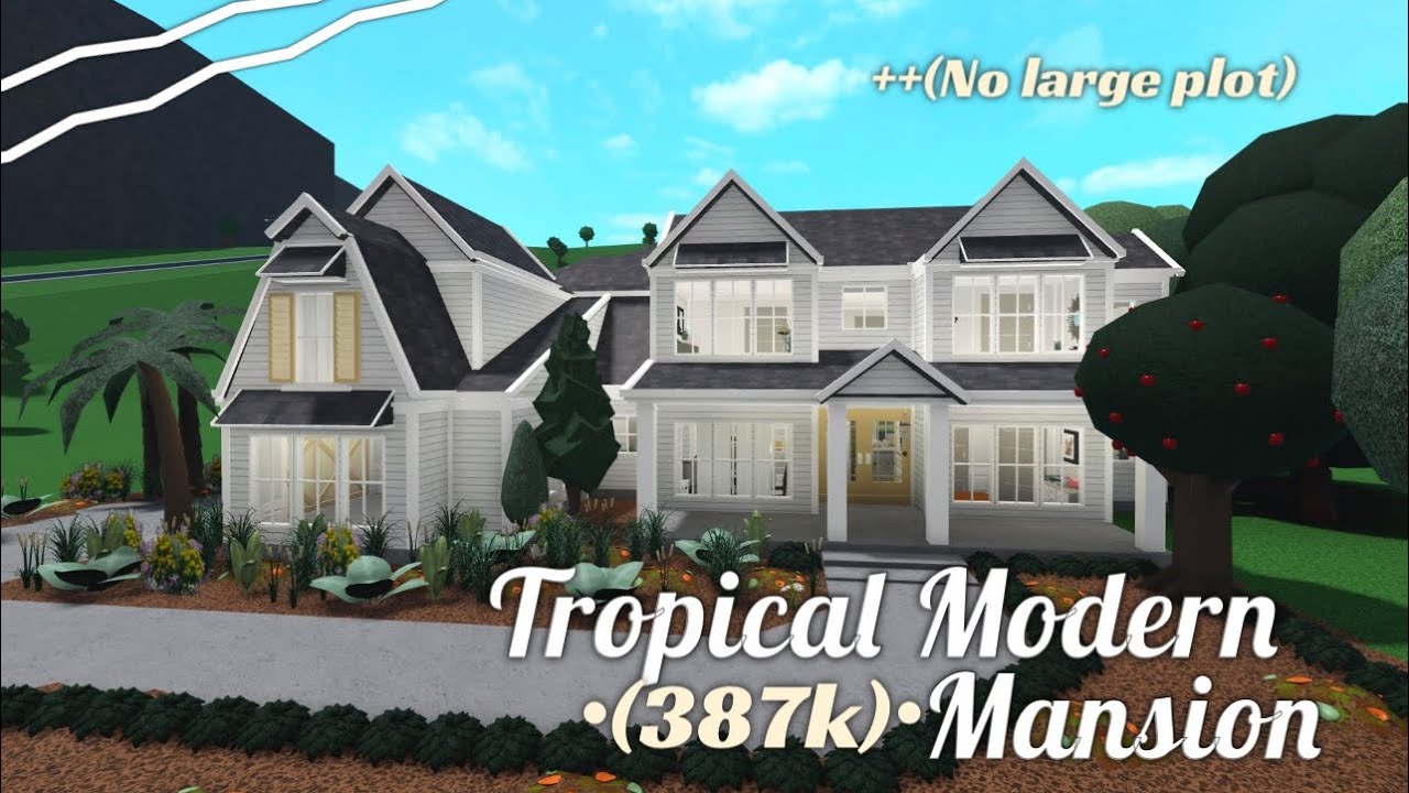 Roblox-Bloxburg // Tropical Modern Farmhouse Mansion (387k) tour + speedbuild