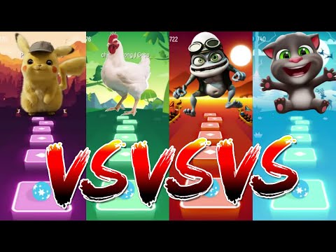 PIKACHU VS CHICKEN SONG VS CRAZY FROG VS TALKING TOM | Tiles Hop Music