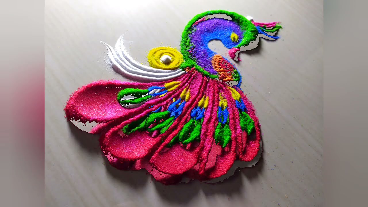 most beautiful and easy peacock rangoli design by shubh aangan