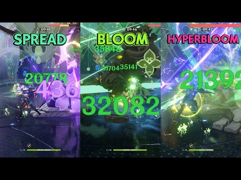 Alhaitham Spread vs. Bloom vs. Hyperbloom - Abyss 12-1-1 - Genshin Impact 3.4