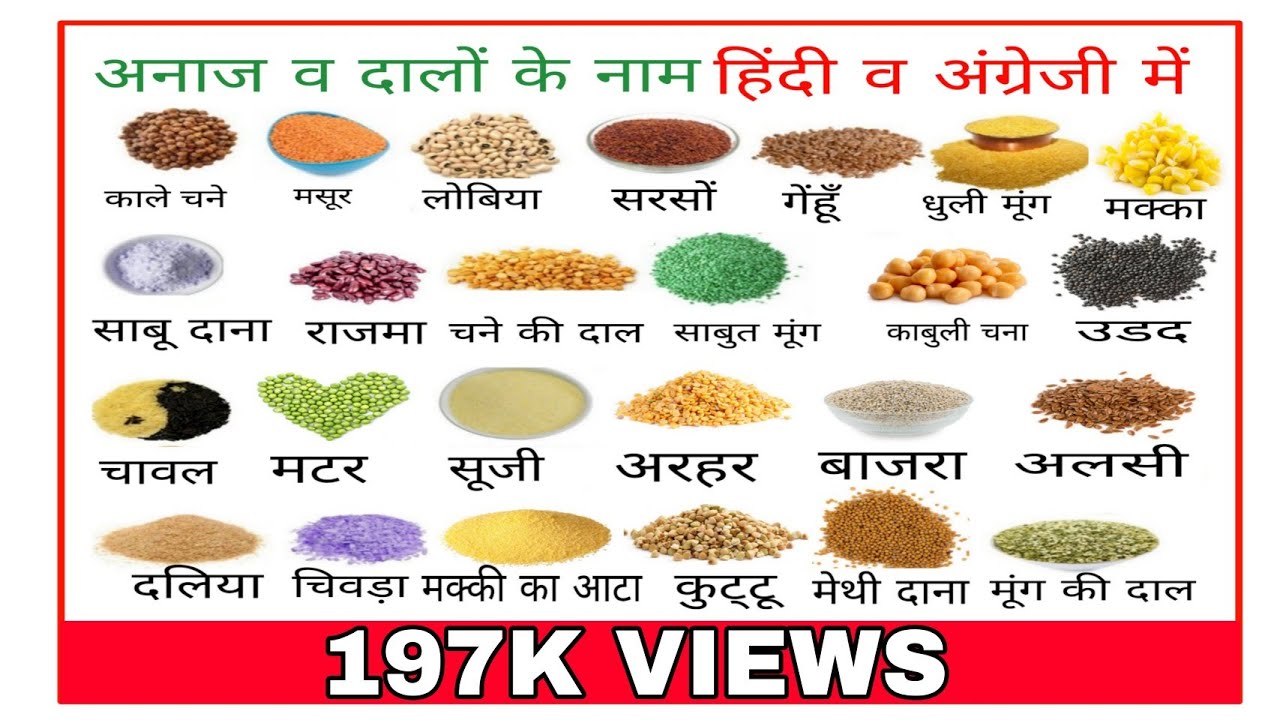 अनाज के नाम हिंदी और इंग्लिश में . Name of Grains in English and Hindi .