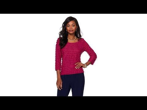 Slinky Brand 3/4Sleeve RuffleKnit ScoopNeck Top