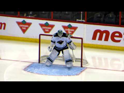 Josh Harding warms up during the Wild @ Senators hockey game