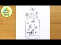 Easy butterfly Scenery pencil sketch || How to draw a jar with Butterflies || butterfly Scenery