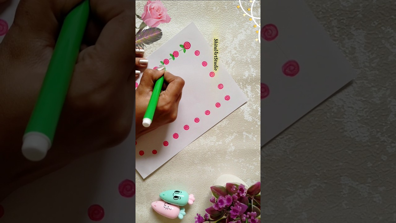 Beautiful Flower Border Design for Project/Project Work Design✨🌷😍 #viral #art #youtubeshorts #shorts