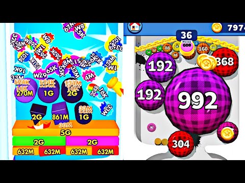 BOUNCE MERGE 2048 vs PUFF UP - Level Up Number Master - Satisfying Asmr Gameplay Android iOS
