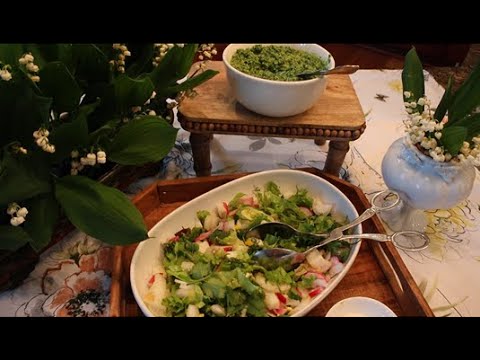 ホースラディッシュの葉のディップ + 庭の野菜を添えた大根サラダ #ホースラディッシュディップ #ラディッシュサラダ #ホースラディッシュ