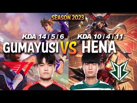 T1 Gumayusi vs BRO Hena - EZREAL vs XAYAH ADC - KR Ranked