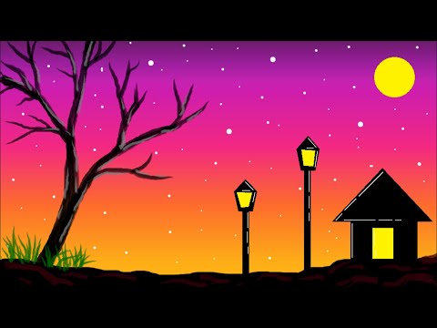 How to draw on computer | Scenery drawing | MS Paint tutorial | Beautiful moonlight scenery