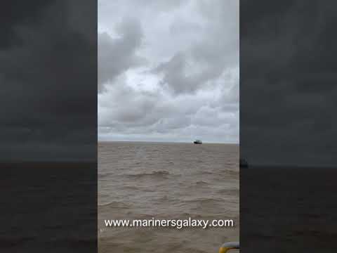 Passing By A Large Bulk Carrier Ship While Exiting From A River Channel In Argentina