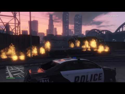 Grand Theft Auto V setting train on fire